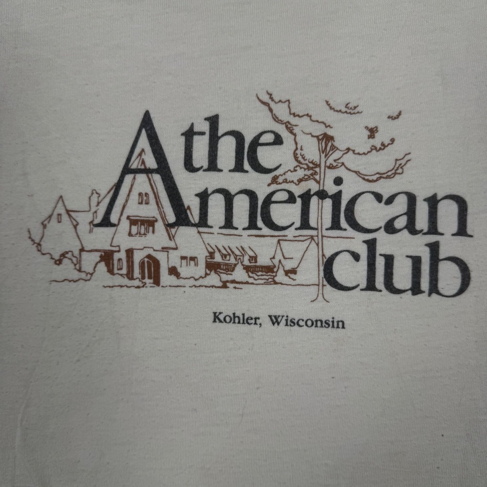 Vintage 80s Hanes Single Stitch T-Shirt XL 21x29 American Club Kohler WI Cream